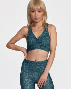 Women RVCA Workout Tops|Sport Bras>GATHERED FRONT FITTED CROP TOP